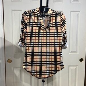 Stylish Plaid Tunic with Mandarin Style Collar NWT